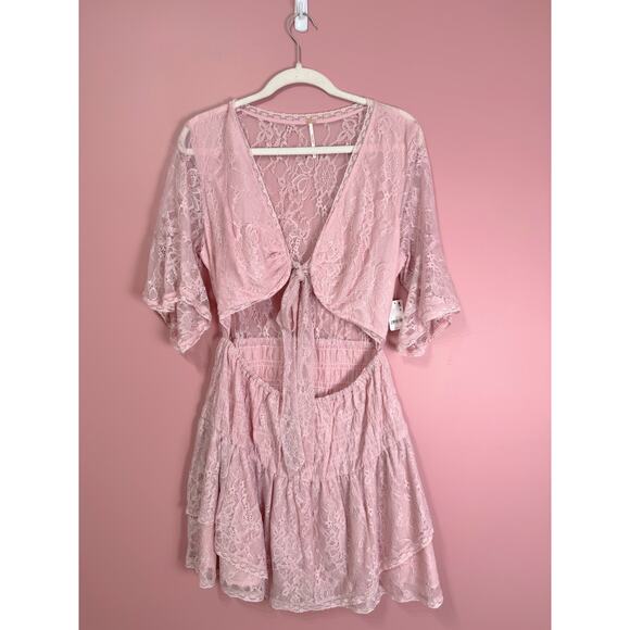 Free People Lala Lace Mini Dress Blush Pink Size Large - Picture 2 of 6